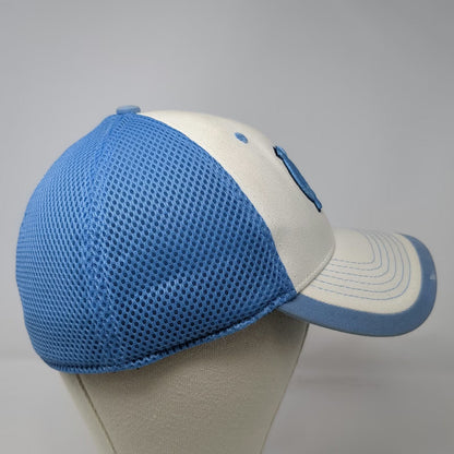 New Era Baseball Cap Blue White M UNC Tar Heels Logo Mesh Back Stretch Fit Hat