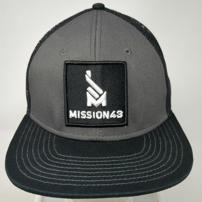 MISSION43 Trucker Hat Black One Size Snapback Mesh Flat Brim Logo Patch Lead