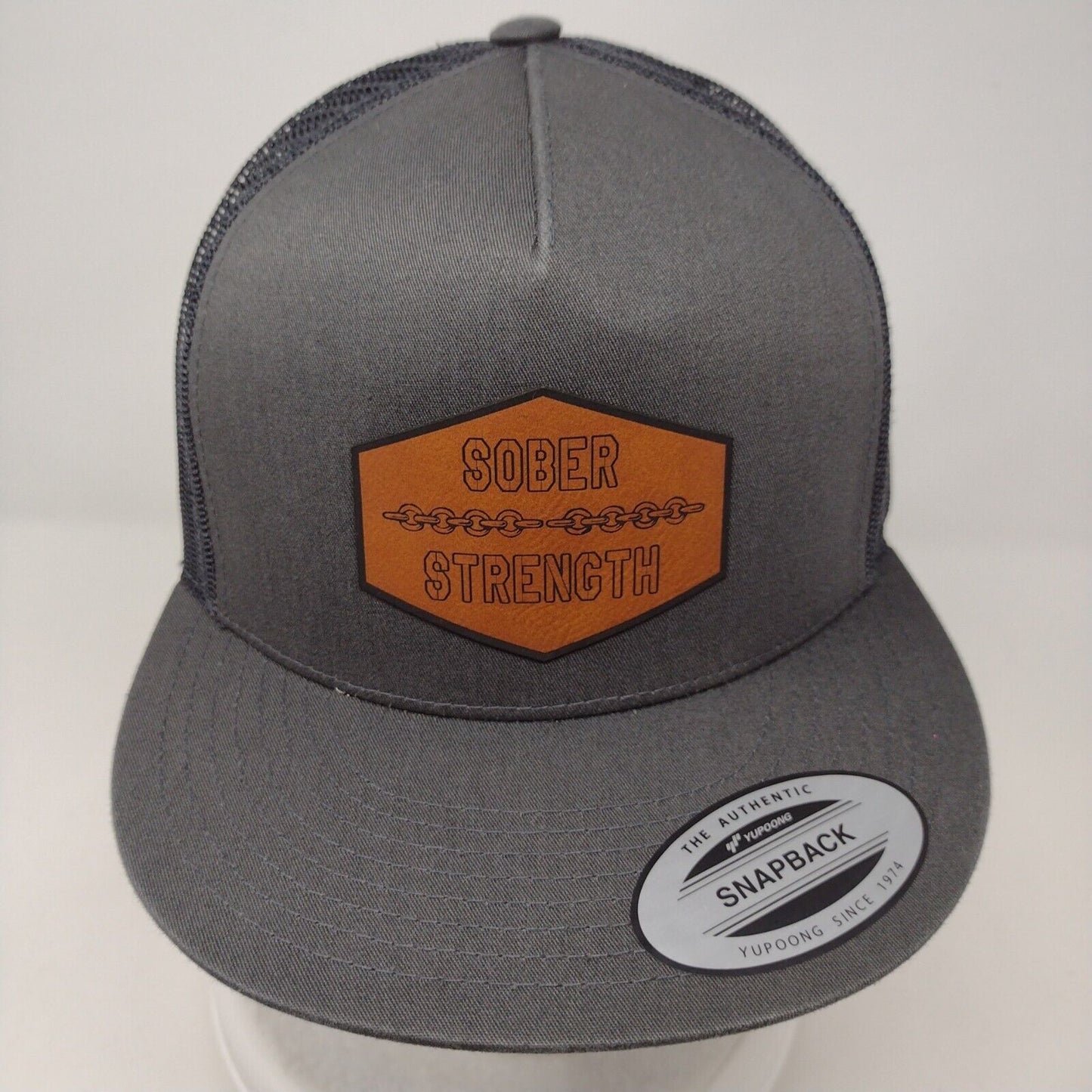 Sober Strength Patch Snapback Mesh Back Trucker Hat Gray OSFA Yupoong
