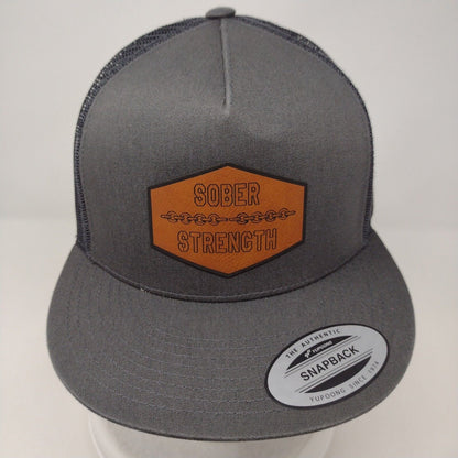 Sober Strength Patch Snapback Mesh Back Trucker Hat Gray OSFA Yupoong