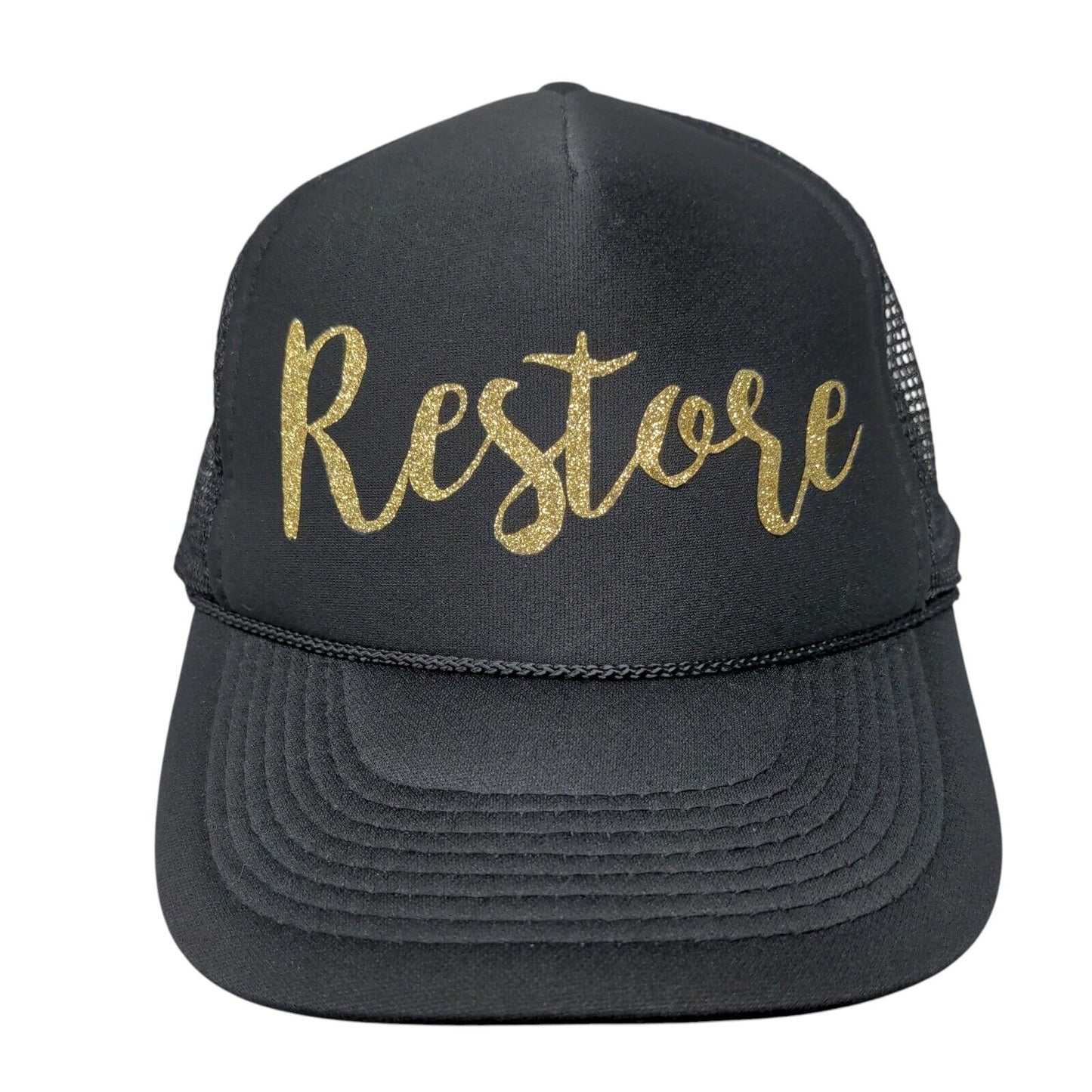 Restore Snapback Trucker Hat Black OSFM Adjustable Mesh Back 6 Panel Otto