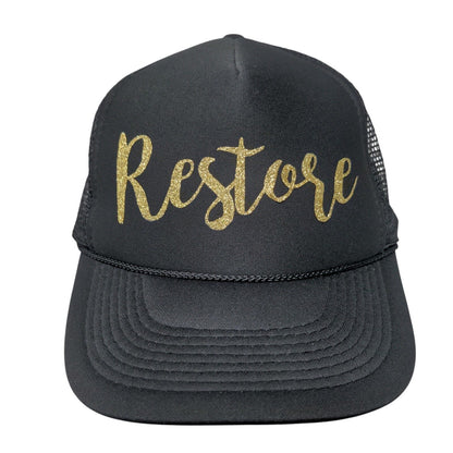 Restore Snapback Trucker Hat Black OSFM Adjustable Mesh Back 6 Panel Otto