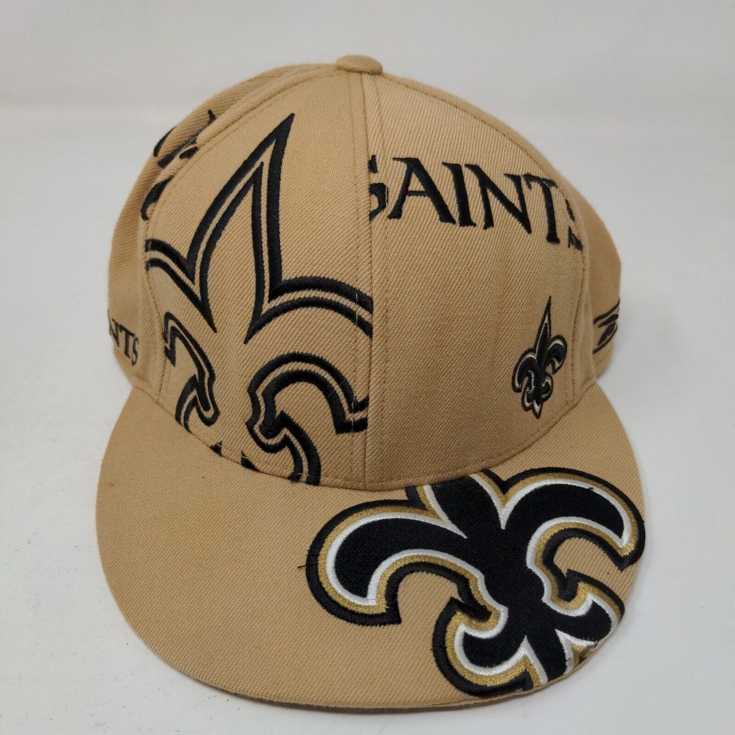 Reebok NFL Men's Fitted Hat Tan 7 1/4 Wool New Orleans Saints Embroidered Logo