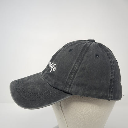 #Momlife Slideback Hat Black One Size Adjustable Embroidered Ponytail