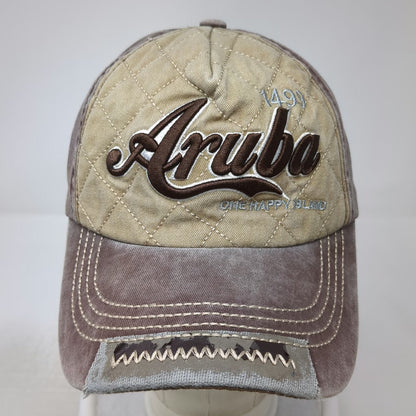 Brown 5 Panel Aruba One Happy Island Hat One Size Quilted Distressed Strapback
