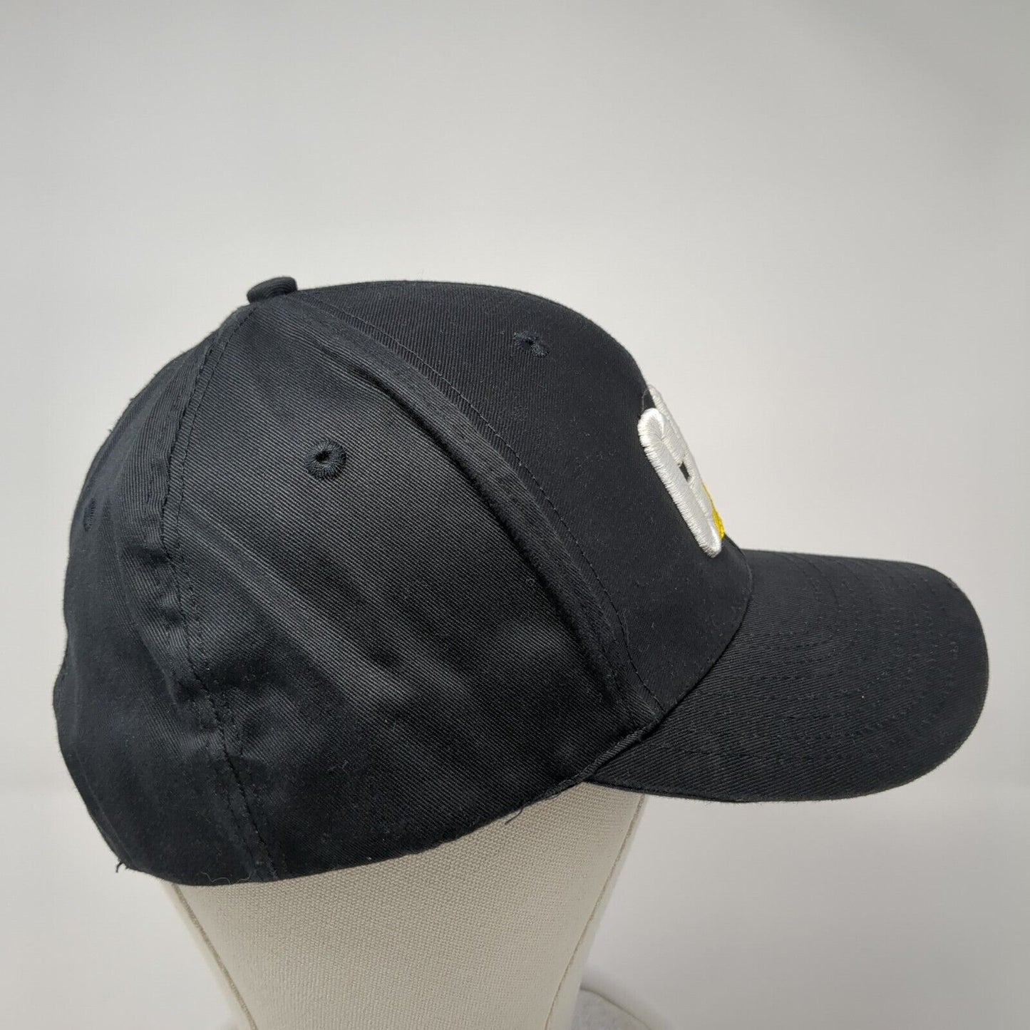 CAT Snapback Hat Black One Size Adjustable Embroidered 6 Panel Distressed