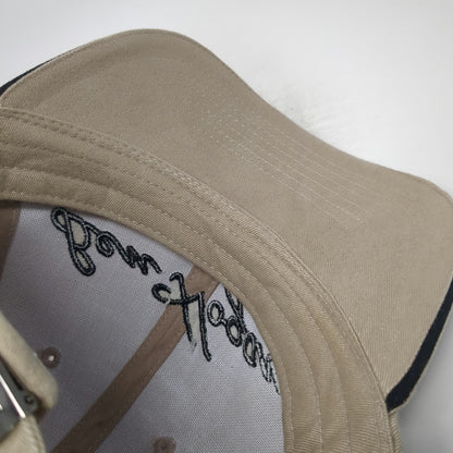 Ben Hogan Baseball Cap Beige Black OSFM Hat Script Embroidery Side Logo Buckle