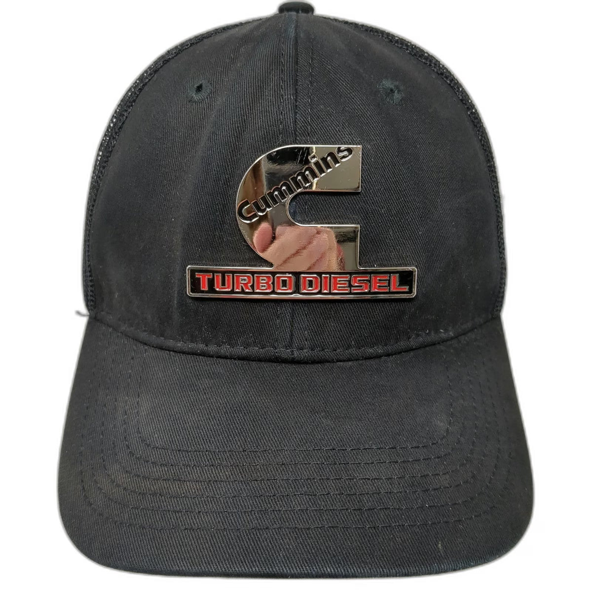 Cummins Trucker Hat Black One Size Turbo Diesel Chrome Logo Snapback Mesh Back