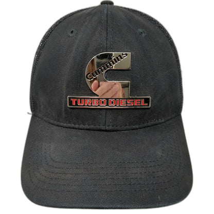 Cummins Trucker Hat Black One Size Turbo Diesel Chrome Logo Snapback Mesh Back