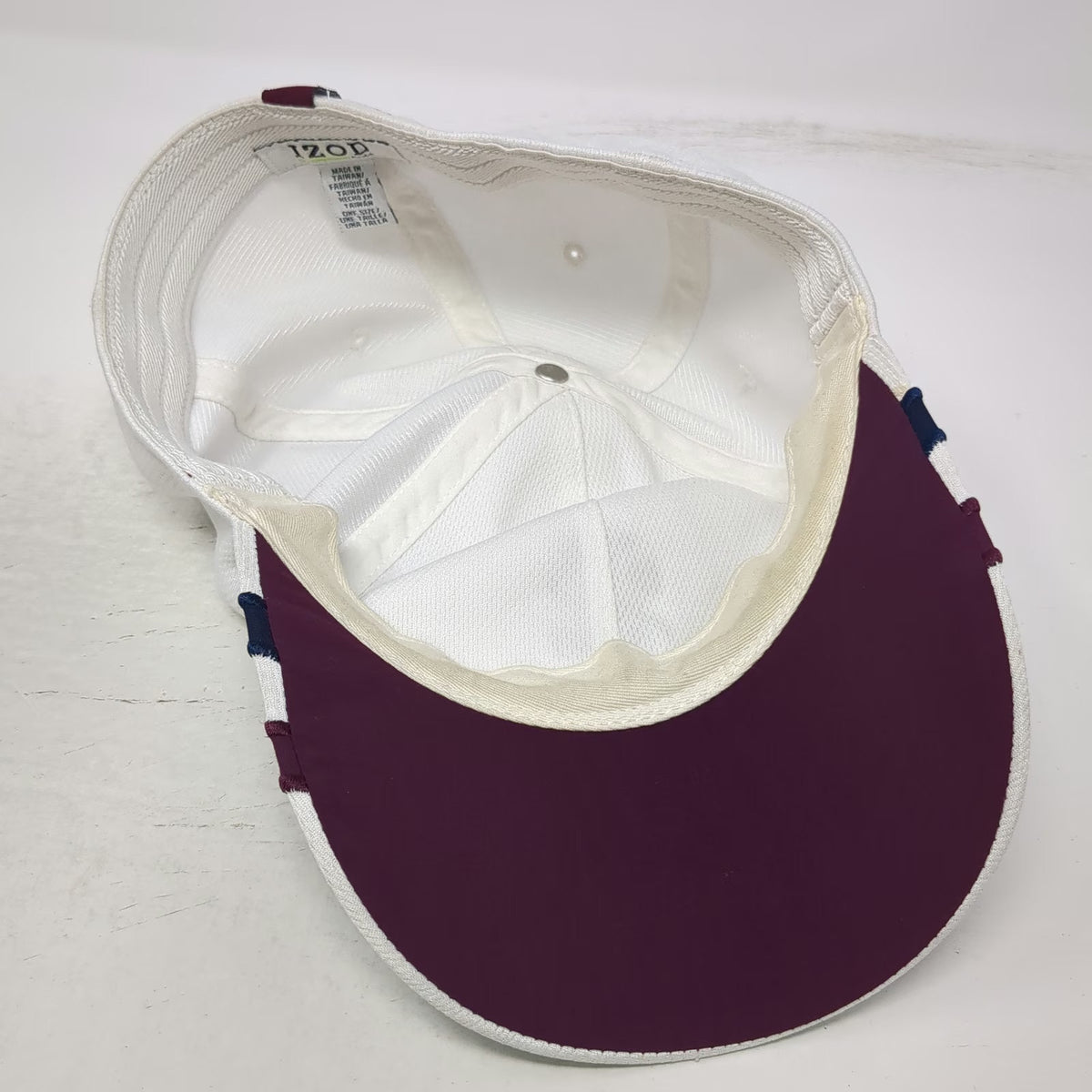 IZOD Baseball Cap White One Size Performance Polyester Striped Fitted Golf Logo