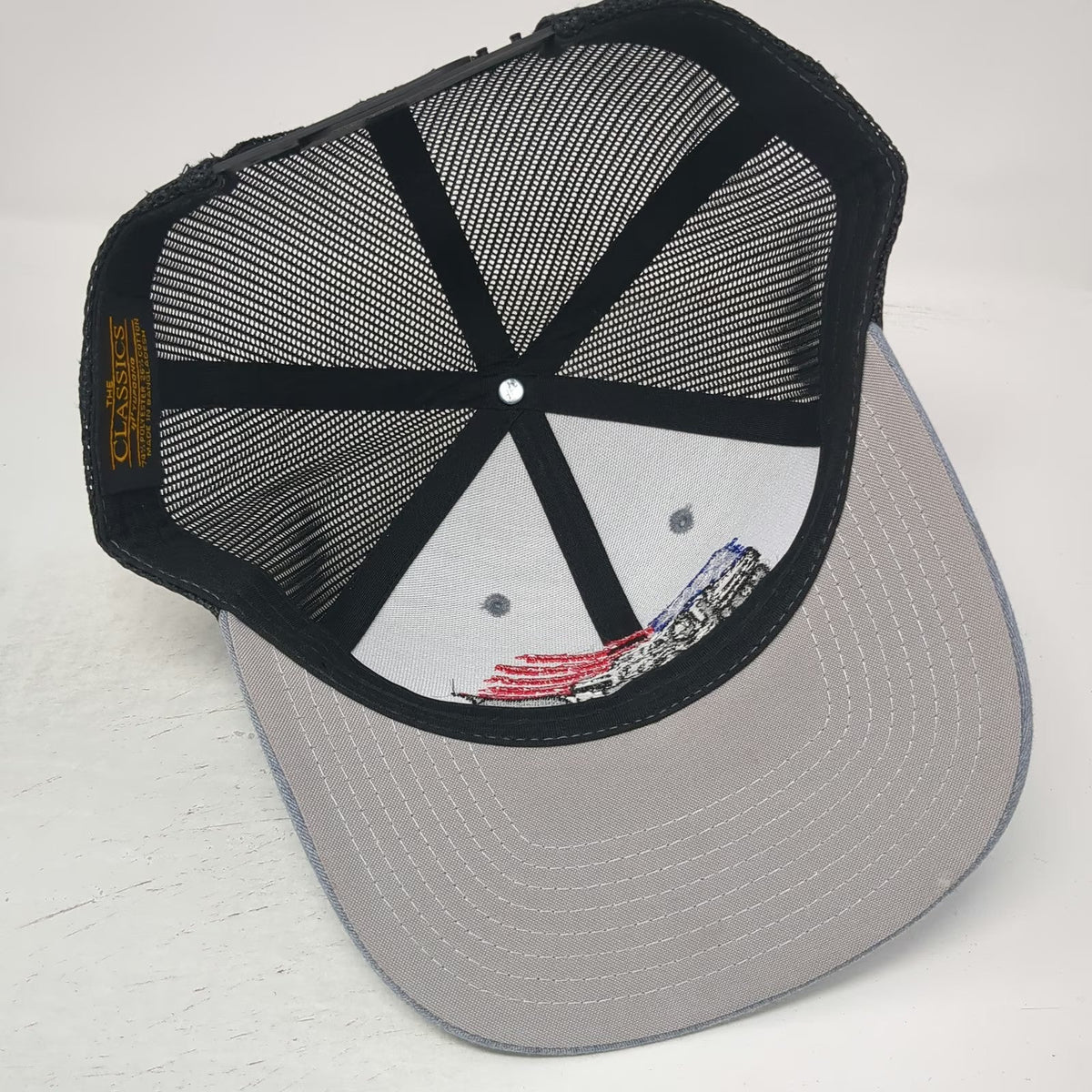 Yupoong Trucker Hat Gray One Size Dump Truck Snow Plow American Flag Snapback