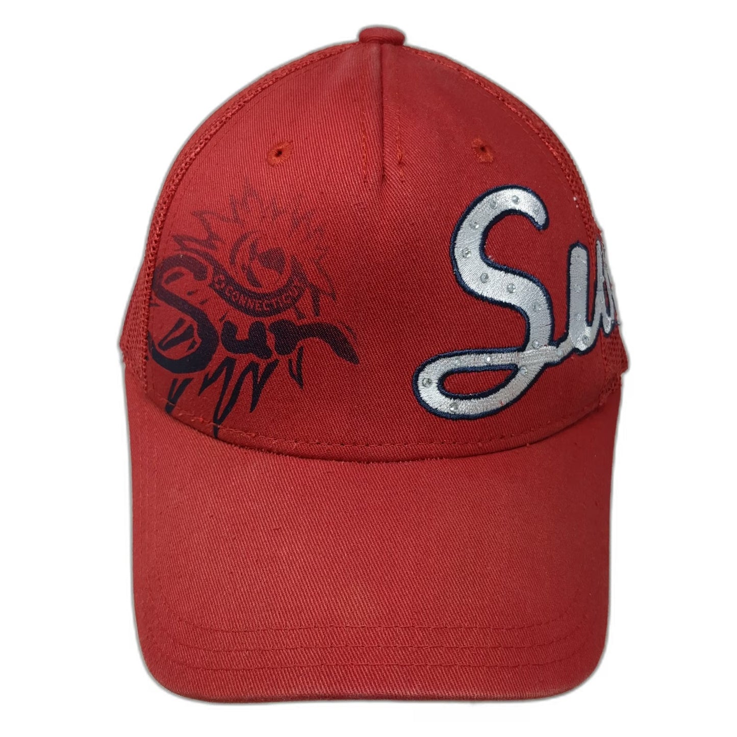 Adidas Trucker Hat Red One Size Mesh Snapback Rhinestone Sun Connecticut Hat