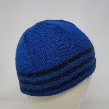 Adidas Beanie Hat Blue One Size Stretch Knitted 3 Stripes Embroidered Logo