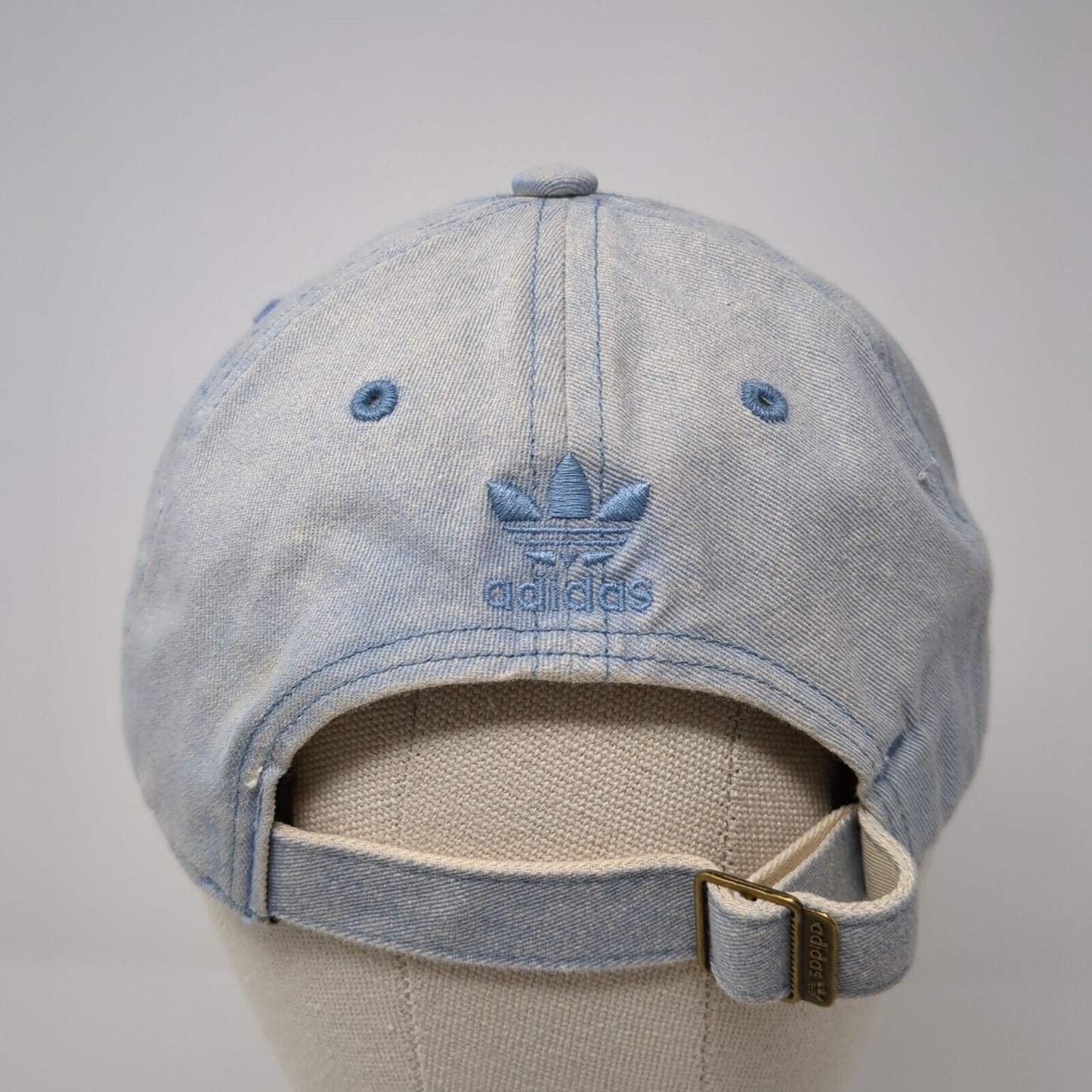 Adidas Slideback Hat Blue One Size Adjustable Embroidered Trefoil Denim Cotton