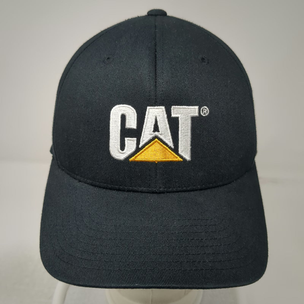 Caterpillar CAT Baseball Cap Black M Flexfit Authentic Workwear White Yellow Hat