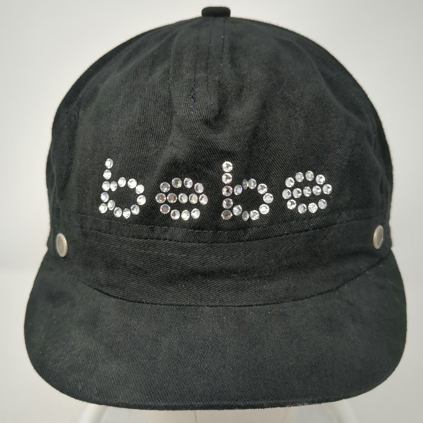 Bebe Army Cap Black One Size Rhinestone Logo Side Vents Slideback Cotton Hat