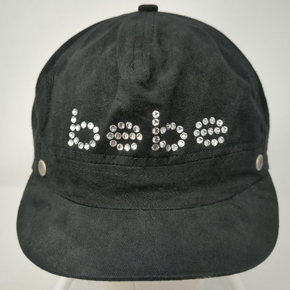 Bebe Army Cap Black One Size Rhinestone Logo Side Vents Slideback Cotton Hat
