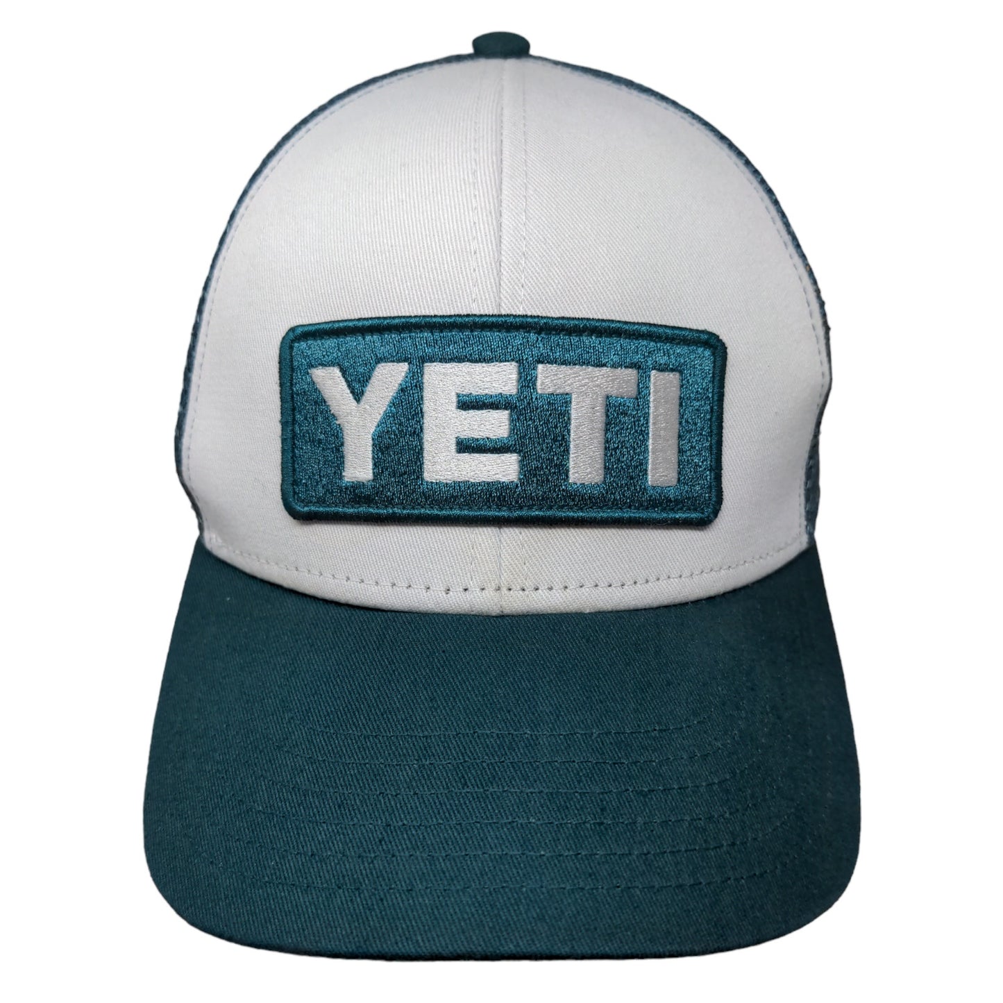 Yeti Men's Snapback Mesh Back Hat Green White Embroidered Logo Polyester