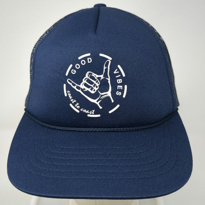 Richardson Trucker Hat Blue One Size Shaka Good Vibes Coast to Coast Mesh Rope