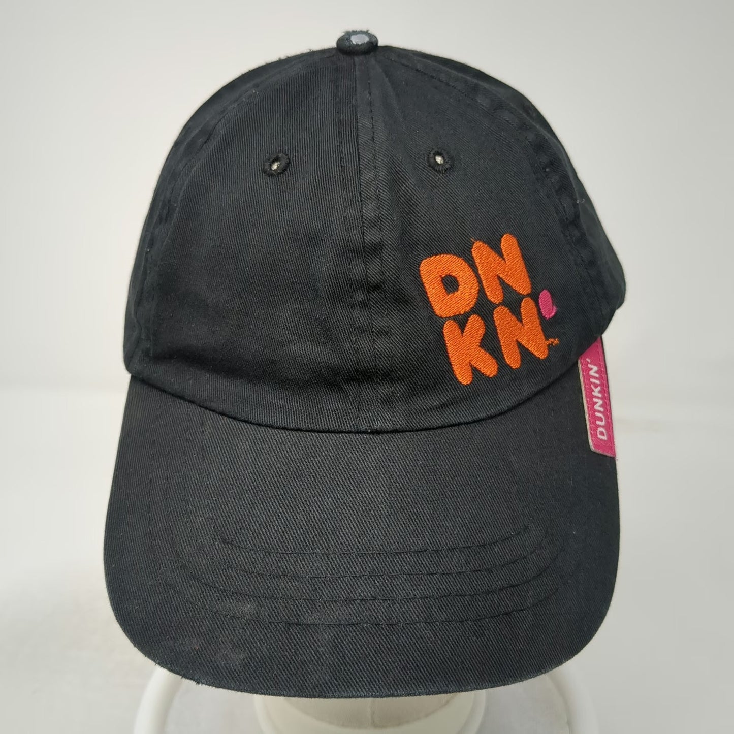 Dunkin' Baseball Cap Black One Size DNKN Embroidered Logo Pink Tab Strapback Hat