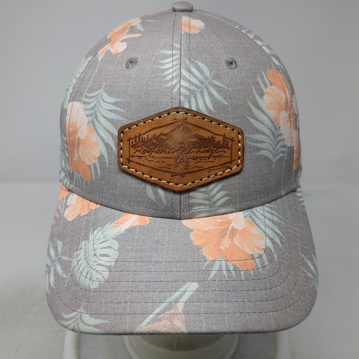 Sportsman Gray Floral Tropical Print Leather Patch Baseball Cap One Size Hat