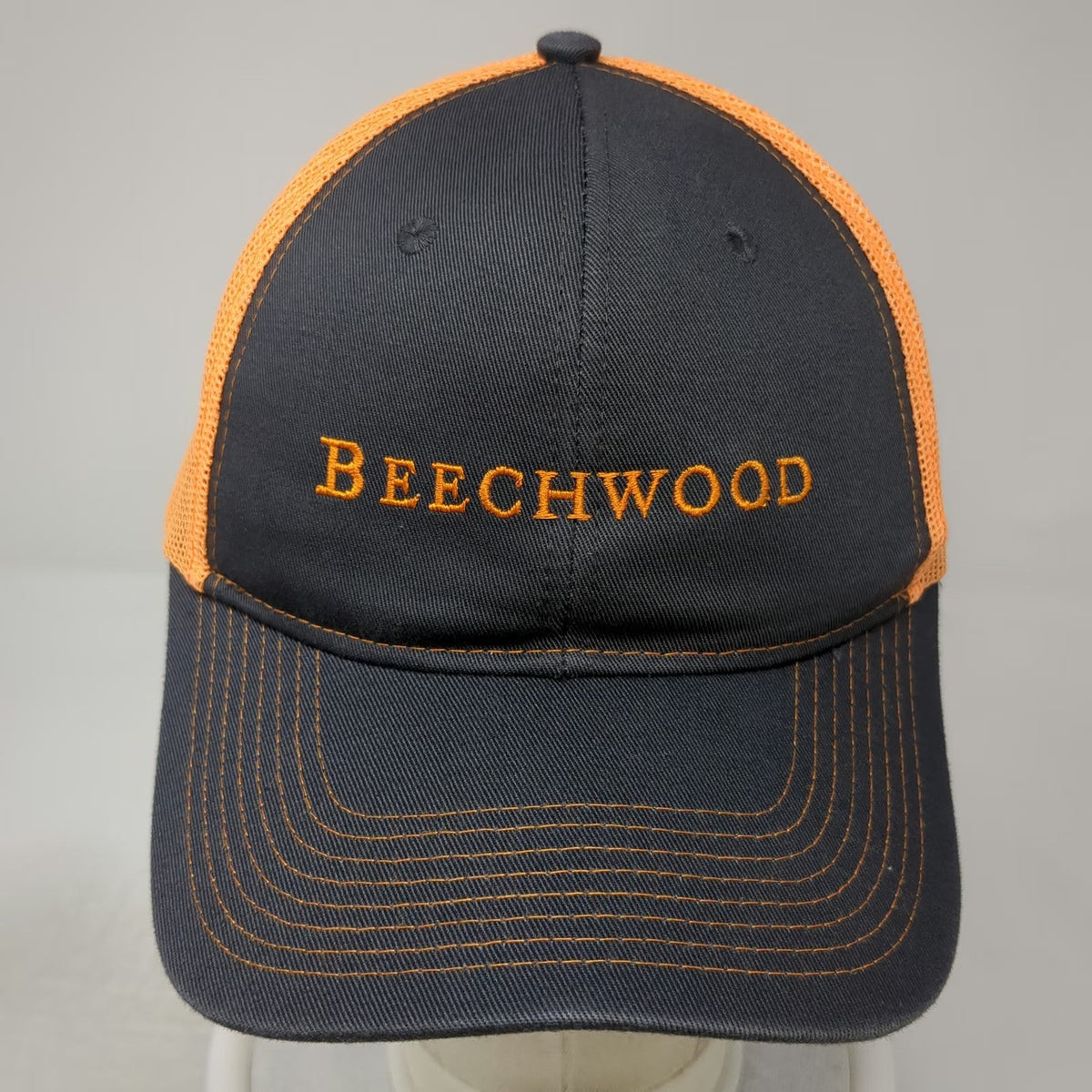 Port Authority Black Orange Trucker Hat One Size Mesh Snapback Beechwood Logo