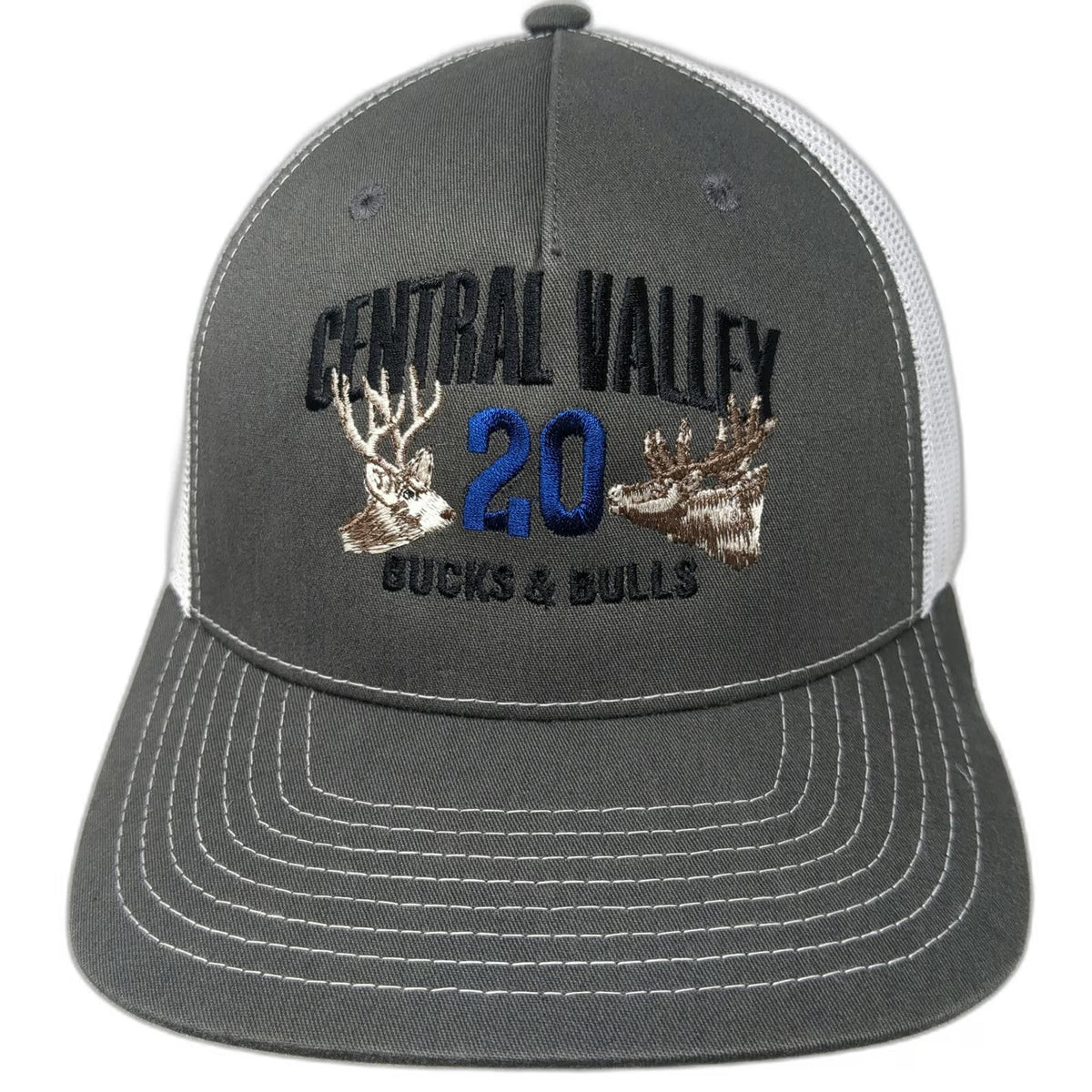 Richardson Trucker Hat Gray White One Size Central Valley Bucks Bulls Deer Elk