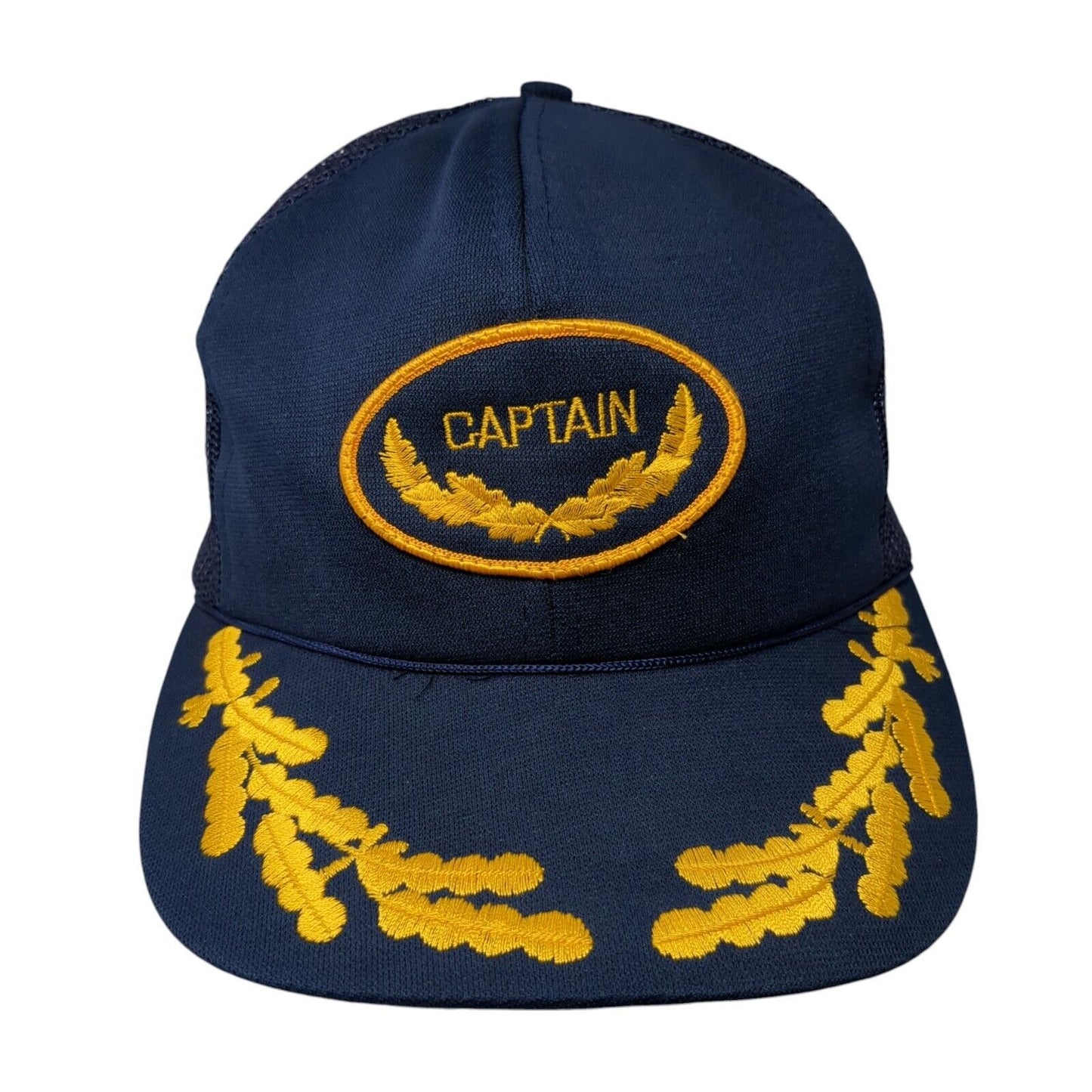 Captain Snapback Trucker Hat Blue One Size Adjustable Embroidered Mesh Back