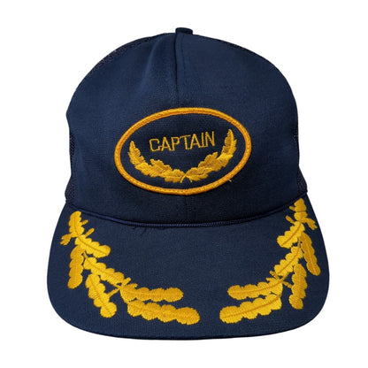 Captain Snapback Trucker Hat Blue One Size Adjustable Embroidered Mesh Back