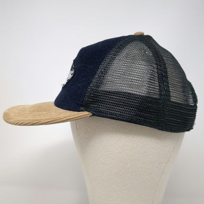Vans Trucker Hat One Size Blue Beige Corduroy Snapback Mesh Back Skateboard Logo