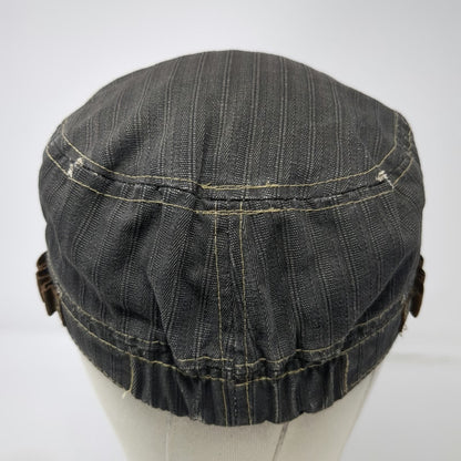 Army Cap Gray OSFM Herringbone Distressed Frayed Studs Red Gold Stitching Hat