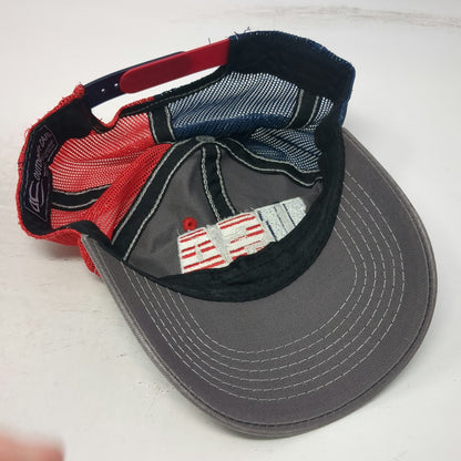 Outdoor Cap Trucker Hat Gray Red Blue One Size USA Split Mesh Back Snapback