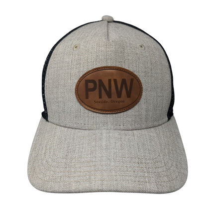 PNW Seaside Oregon Snapback Trucker Hat Tan One Size Mesh Back Legacy