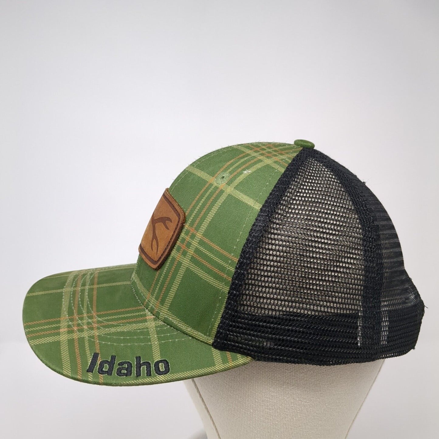 Idaho Snapback Mesh Back Trucker Hat Green One Size Leather Patch