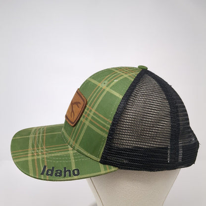 Idaho Snapback Mesh Back Trucker Hat Green One Size Leather Patch