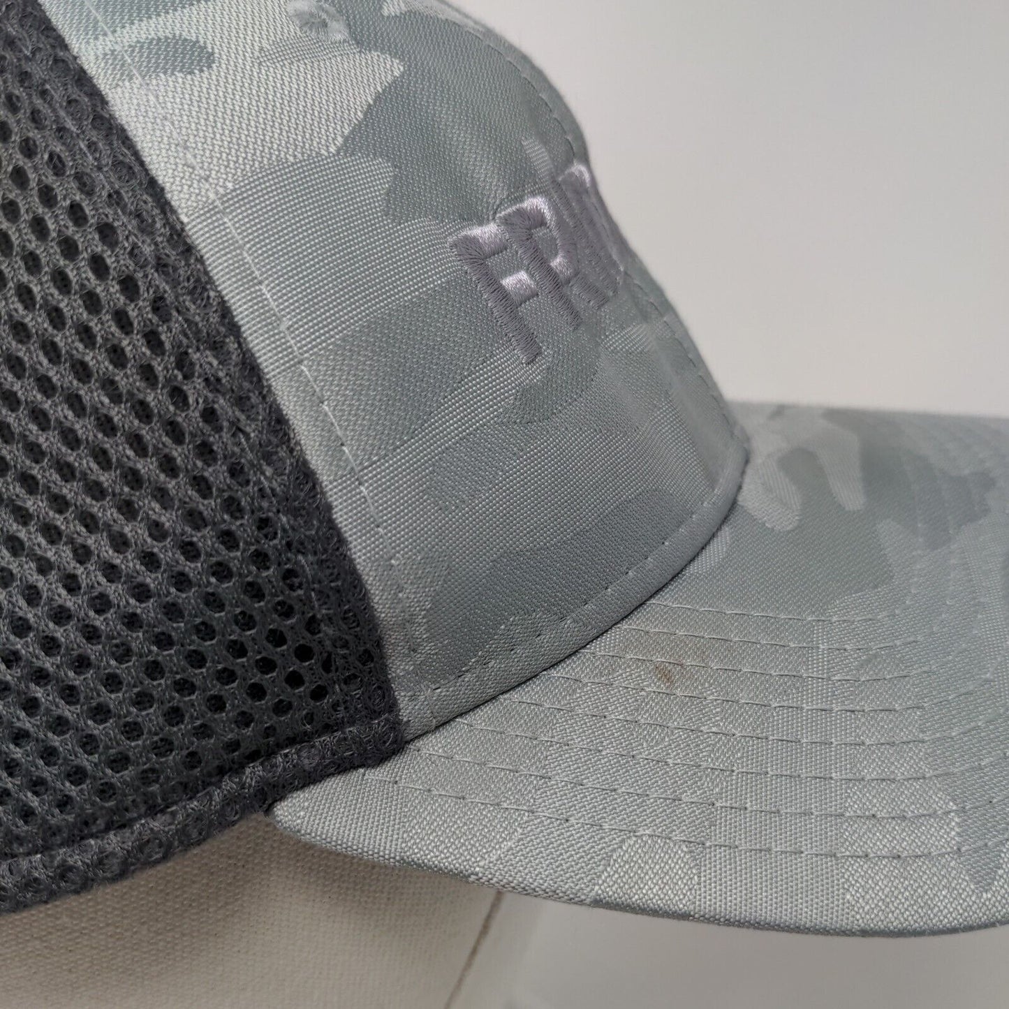 Fridays Fitted Mesh Back Hat Gray Camo L/XL Embroidered New Era 39Thirty