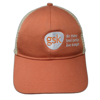 econscious Trucker Hat Orange Beige One Size Mesh Back Snapback GSK Pharma Logo