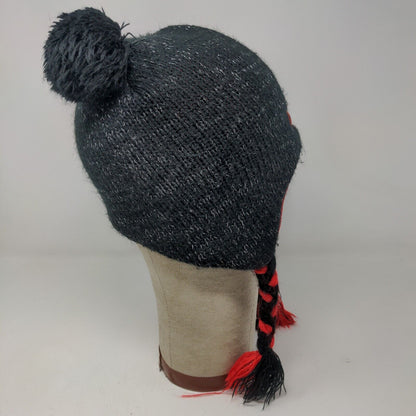 Disney Girls Knit Beanie Cap Black Red Size 4-16 Ear Flaps Fleece Lined