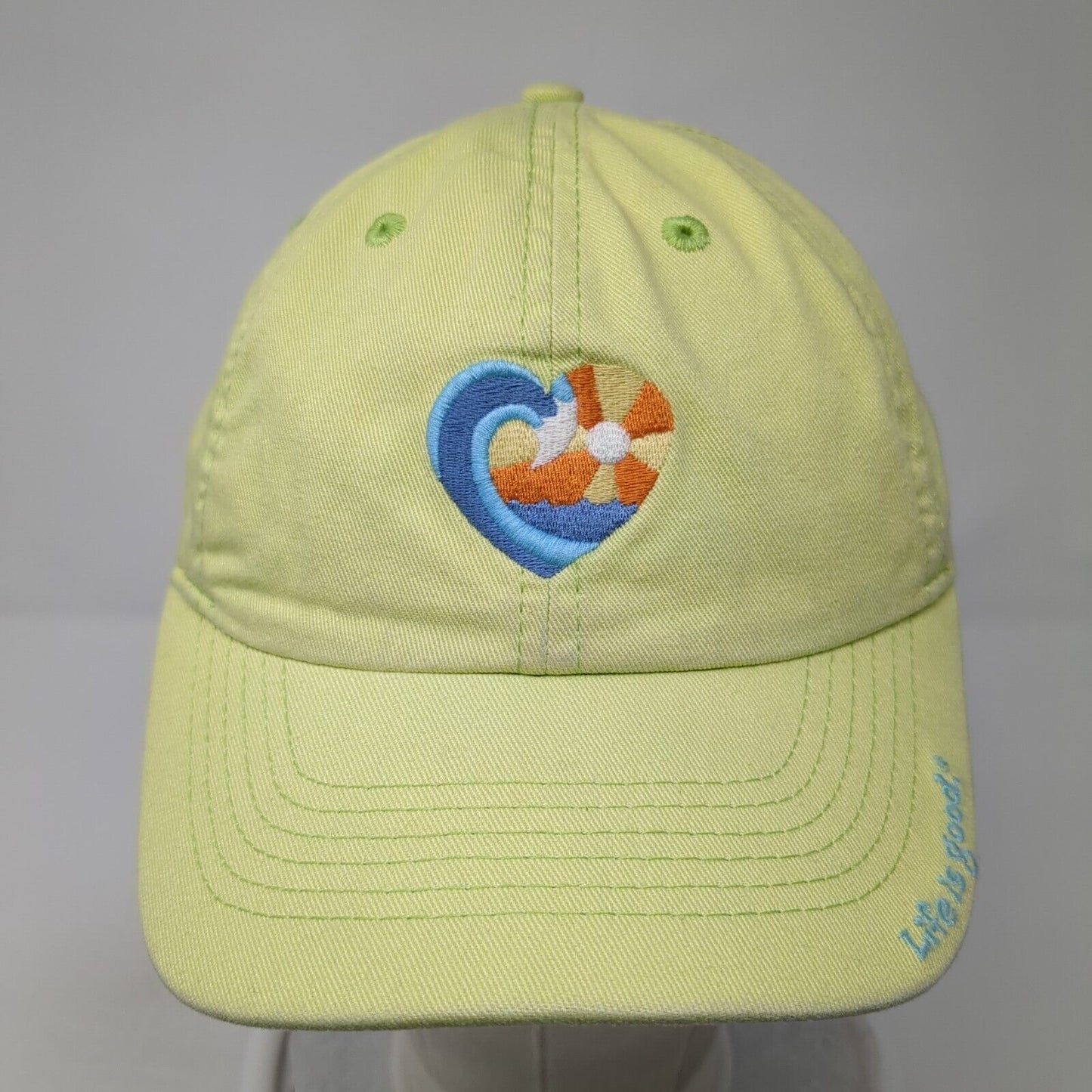 Heart Beach Wave Slideback Hat Green One Size Adjustable Life Is Good