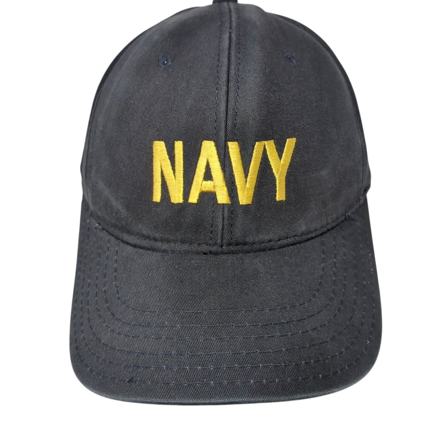 Navy Fitted Hat Blue One Size Embroidered 6 Panel Vent Holes Outdoor