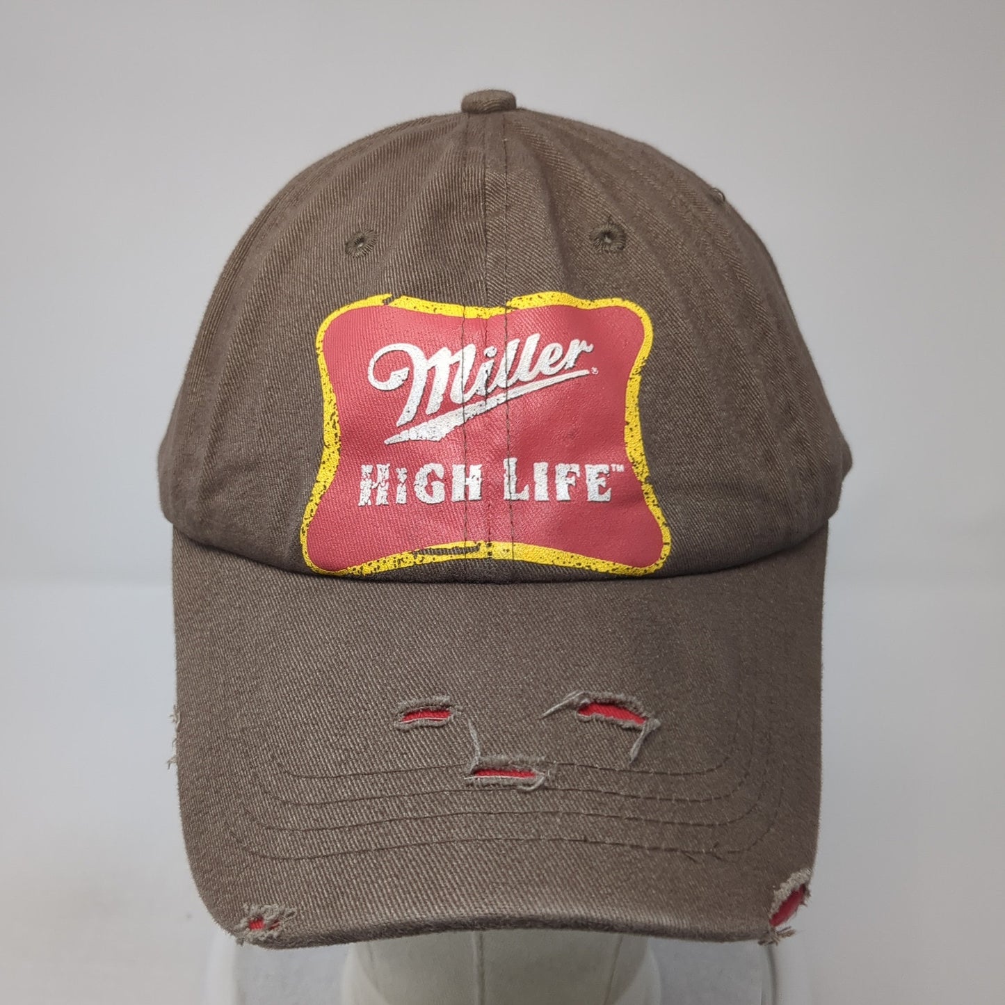 Miller High Life Strapback Hat Brown One Size Adjustable Distressed