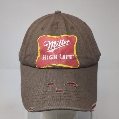 Miller High Life Strapback Hat Brown One Size Adjustable Distressed