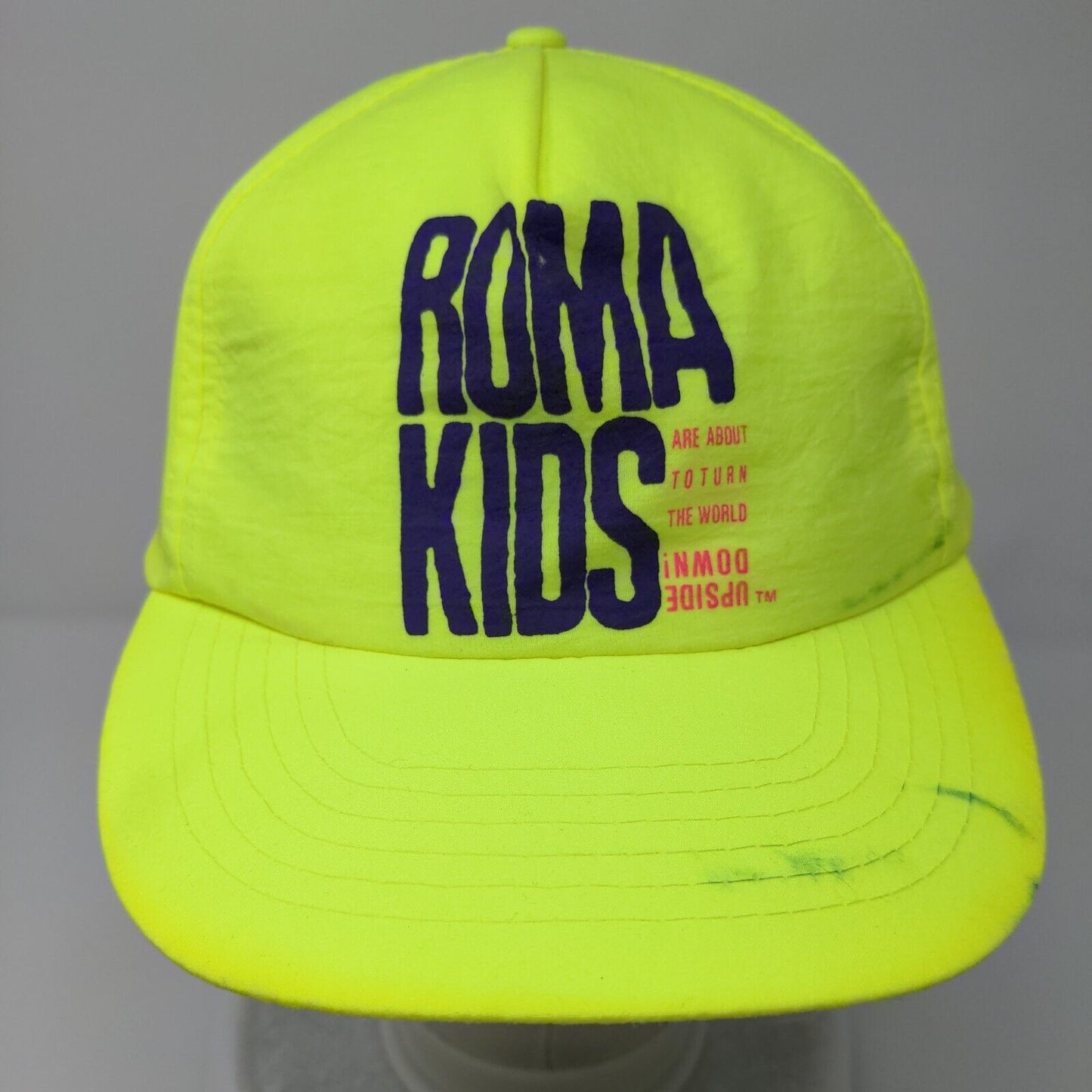 ROMA Kids Are About To Turn The World Upside Down Snapback Hat Green OSFA Nylon