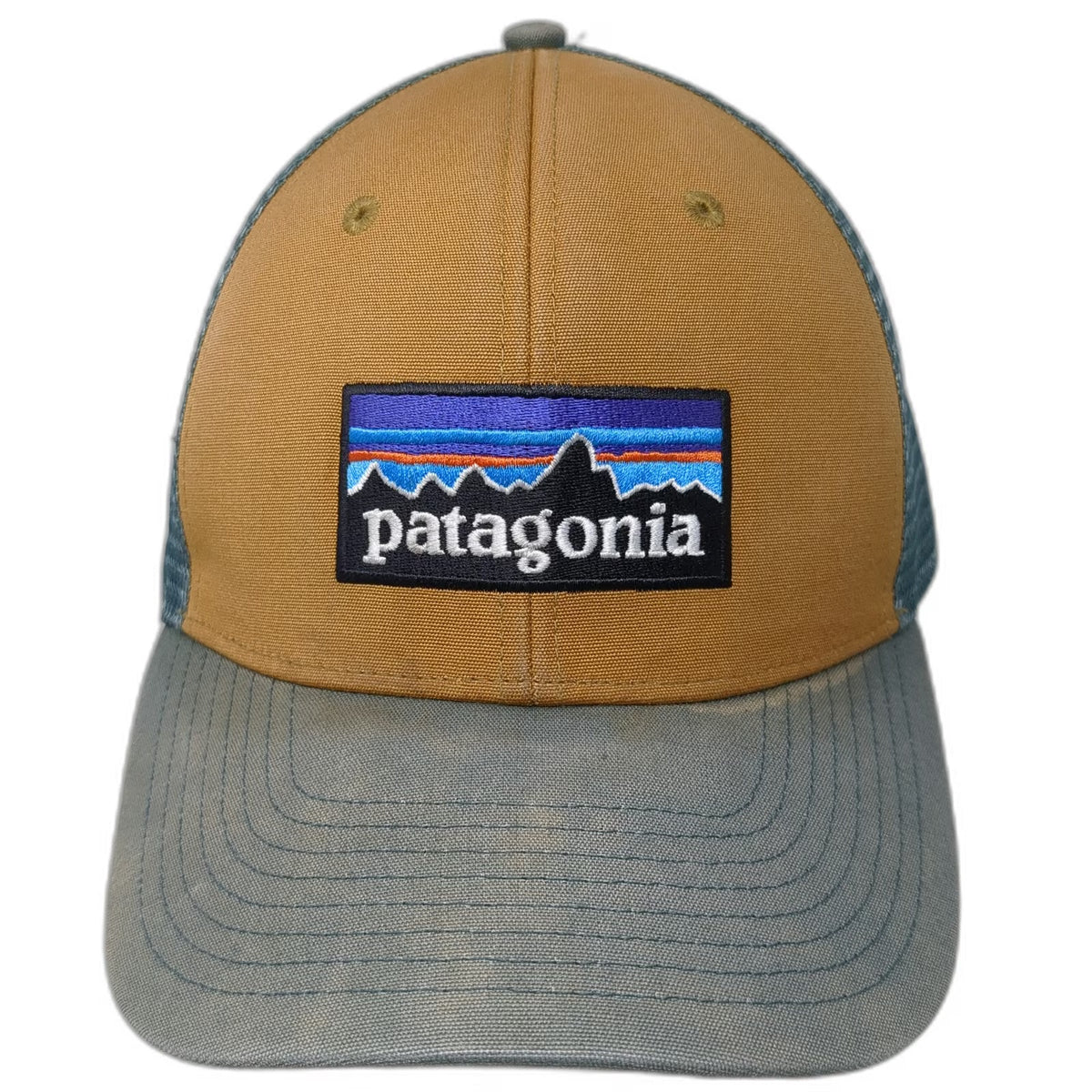 Patagonia Trucker Hat Brown Blue One Size Mesh Back Snapback Mountain Logo