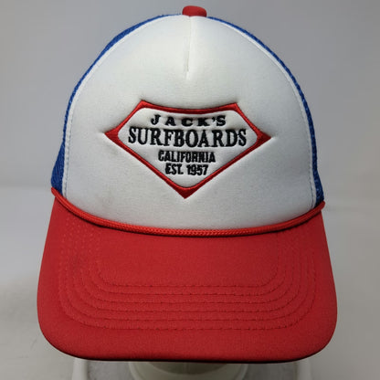 Jack's Surfboards Trucker Hat White Blue Red OSFM California Mesh Back Rope Logo