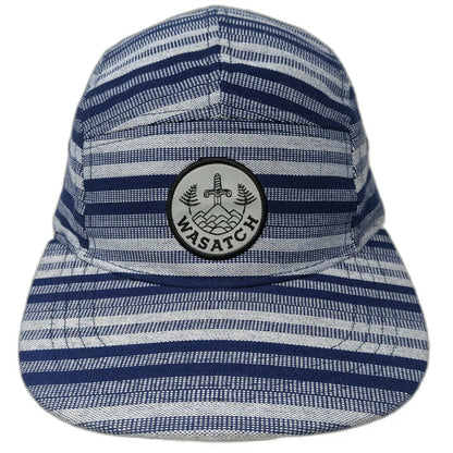 Discrete 5 Panel Hat Blue One Size Wasatch Mountain Patch Striped Flat Brim