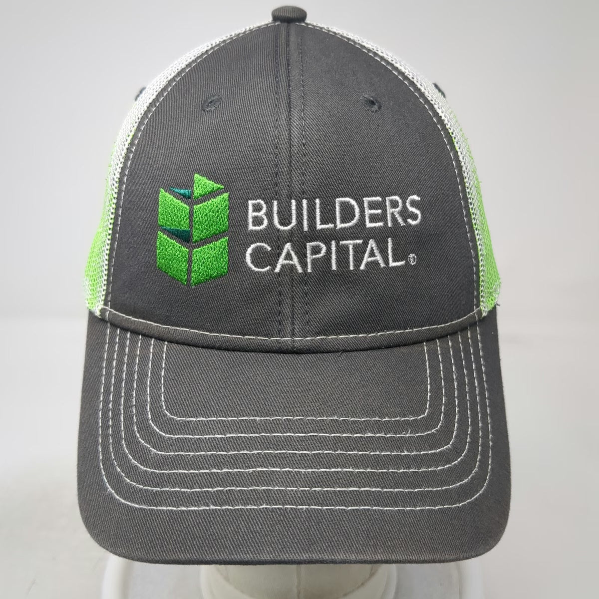 Cap America Builders Capital Trucker Hat Gray Green One Size Mesh Snapback