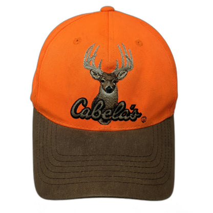 Cabela's Snapback Orange One Size Hat Deer Buck Embroidery EST 1961 Brown Brim