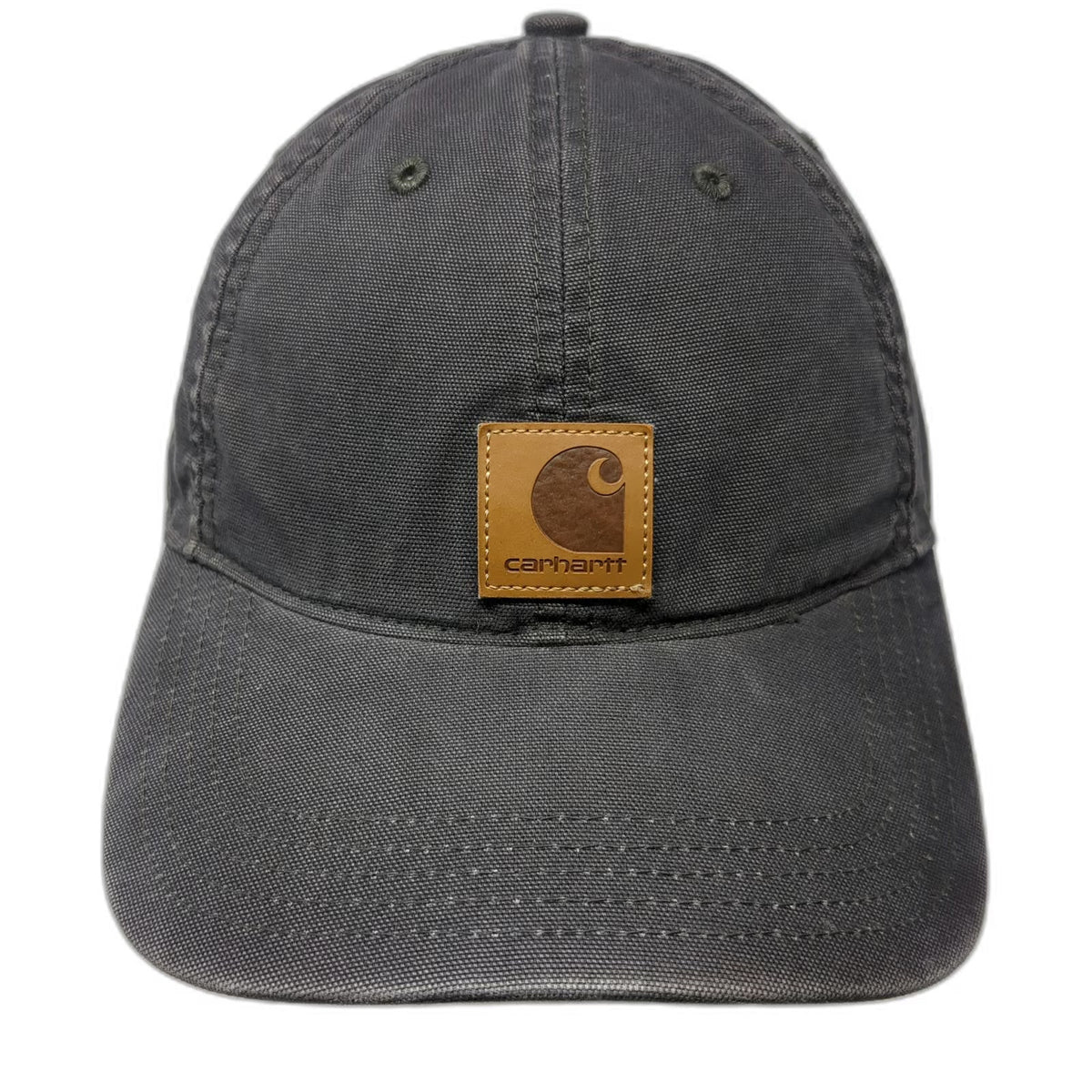 Carhartt Baseball Cap Gray One Size Leather Patch Strapback Canvas Workwear Hat