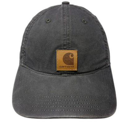Carhartt Baseball Cap Gray One Size Leather Patch Strapback Canvas Workwear Hat